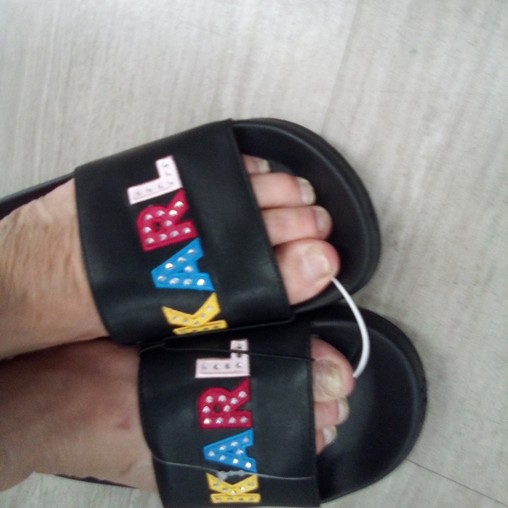 K.Lagerfeld Sandals w/ Rhinestones And Colorful Letters - Picture 3 of 3